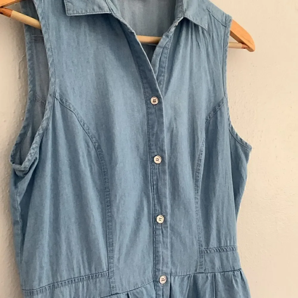 New York and Company chambray fit and flare sleeveless button down summer dress - Picture 3 of 9